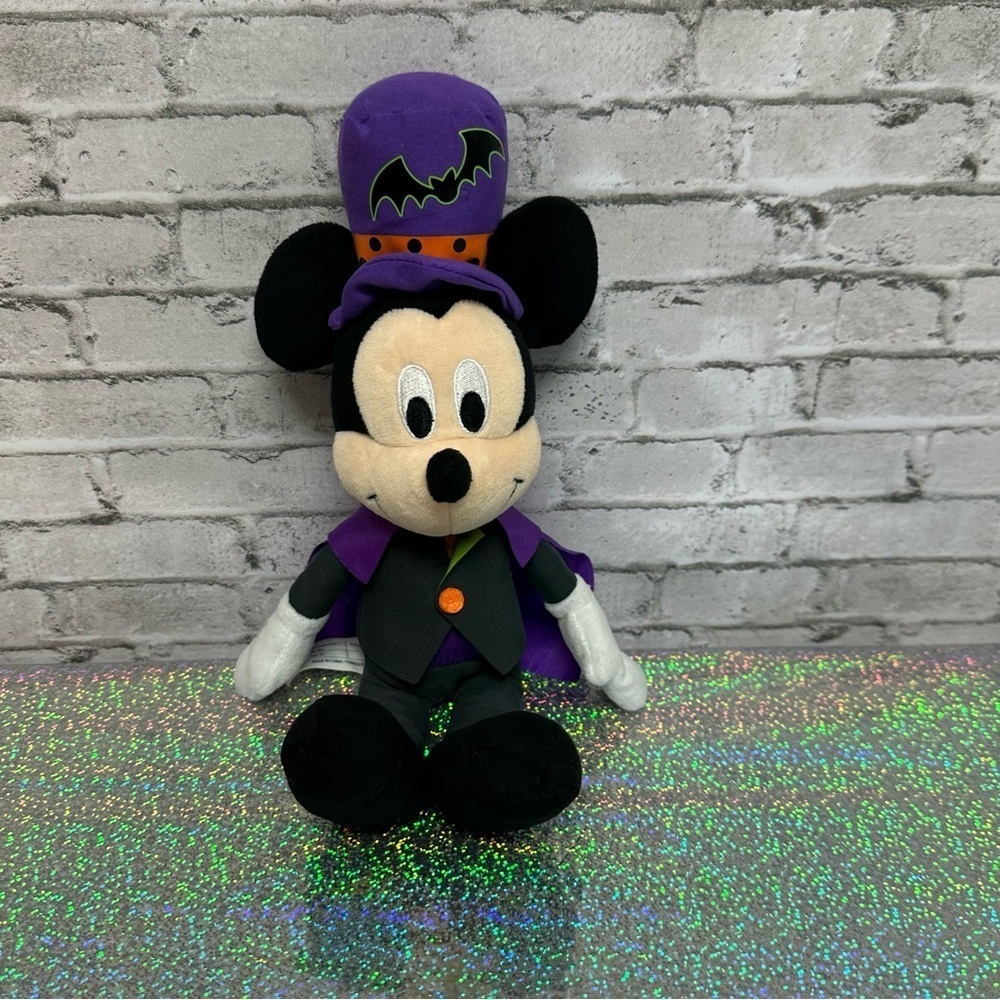 Disney Halloween MICKEY MOUSE Stuffed Animal Plush Bat On Hat 12 inches Tall